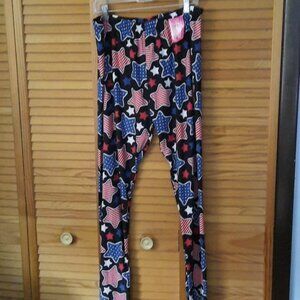 Legging Army Patriotic Star Black Red Blue White Print  Leggings Size 3/5 XL